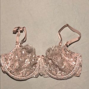 Champagne/silver Victorias Secret unlined lace bra